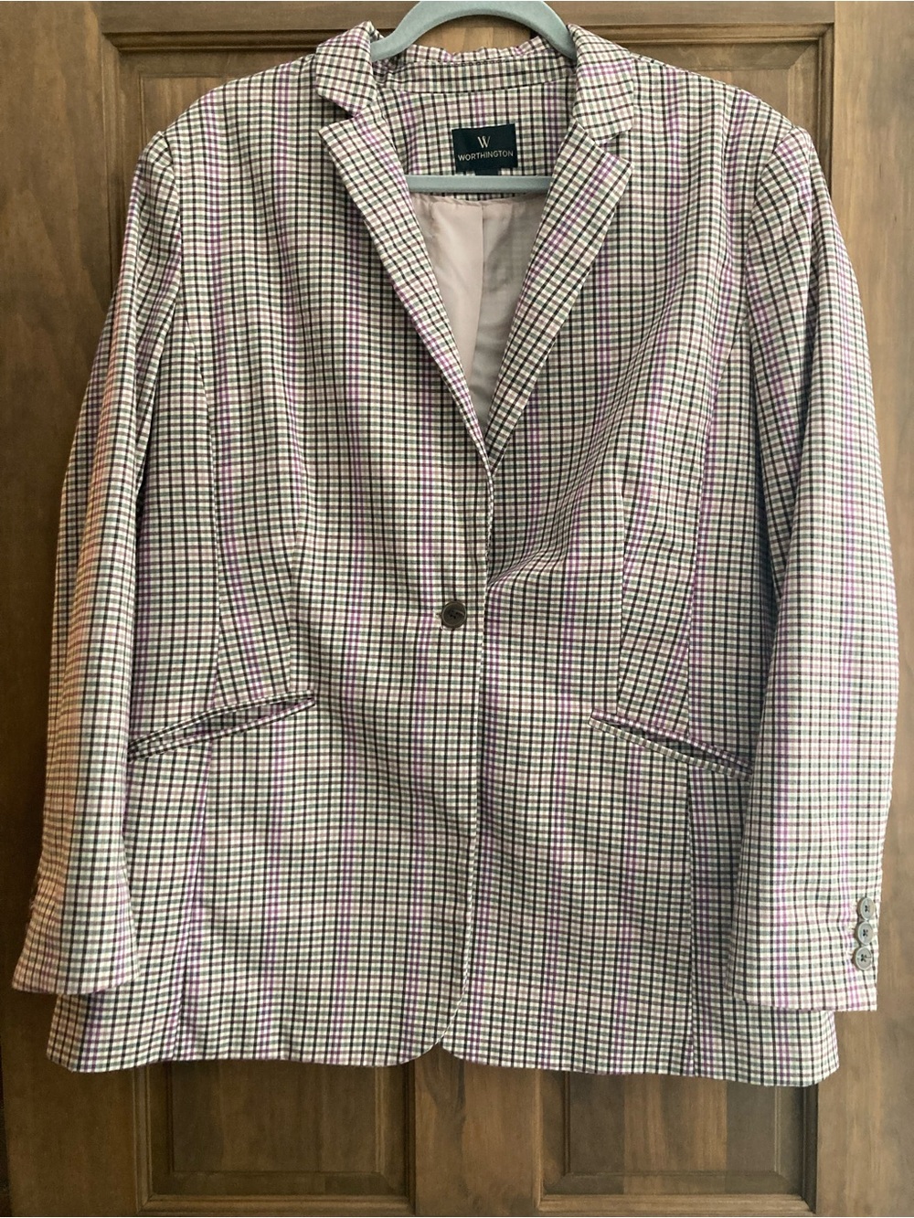 Worthington Nice Tan, Brown, & Purple Checkered Suit Jacket XL